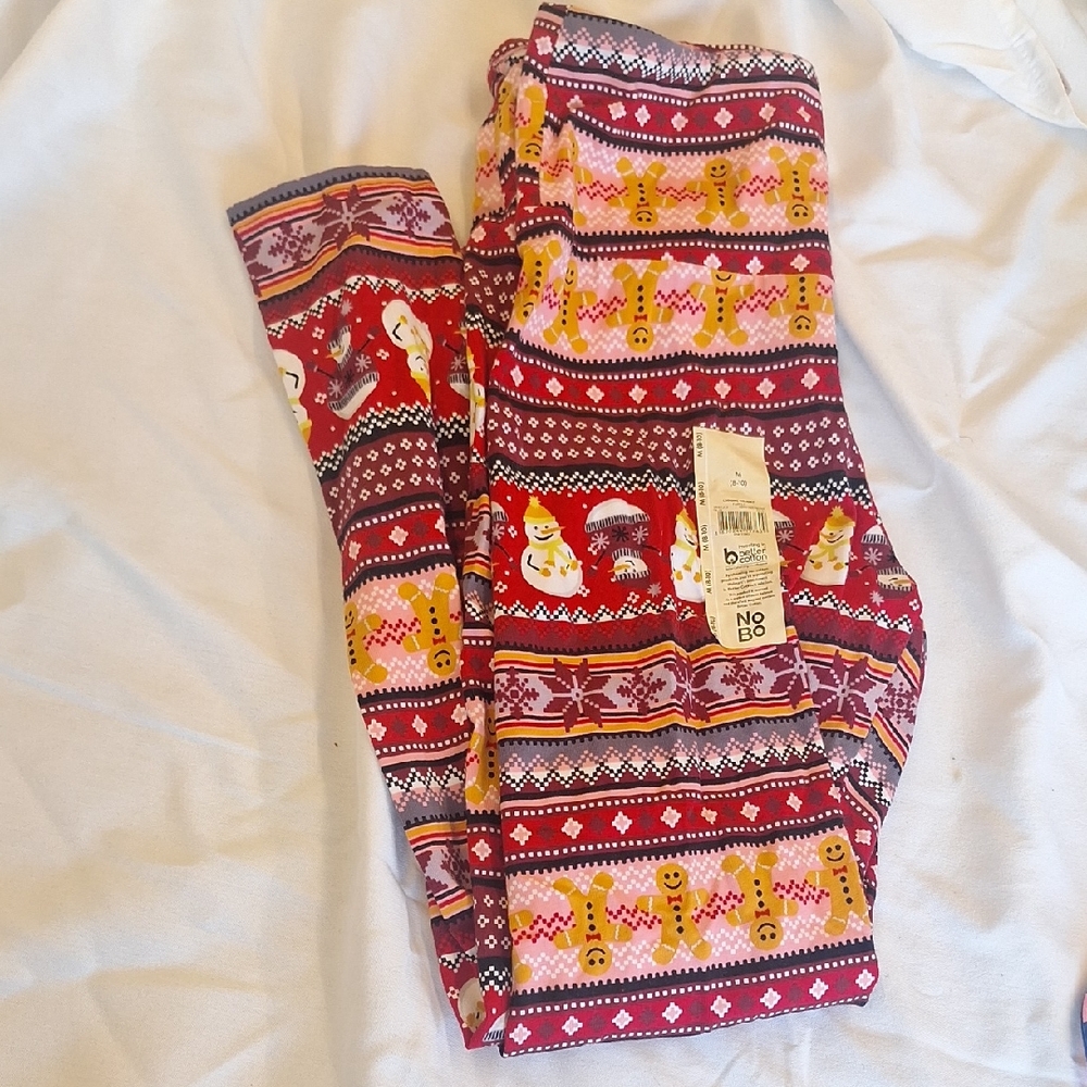 Kids Holiday Gingerbread & Snowman Print Leggings - Red